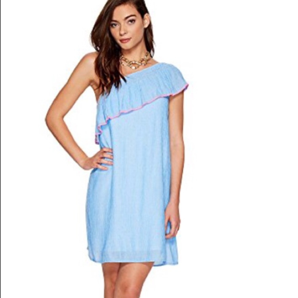 Lily Pulitzer off one shoulder dress blue